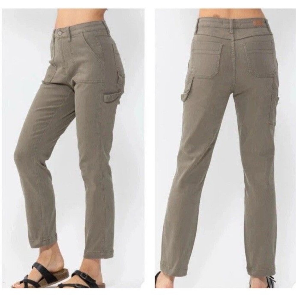 Judy Blue Slim Fit High Rise Jeans Utility Cargo Pants In Olive Sz 9/29 Stretch